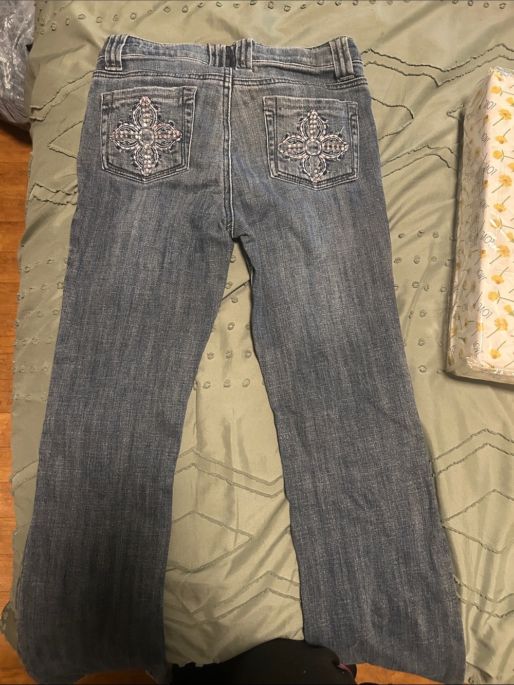 * Girls * Blue Boot Cut Jeans with Embellished Back Pockets